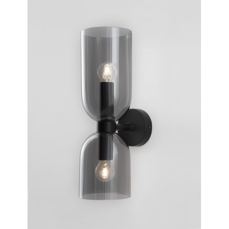 Smoky Glass Black Metal Base LED E14 2x5 Watt 230 Volt IP20 Bulb Excluded D: 11.5 W: 16.5 H: 37.5 cm 