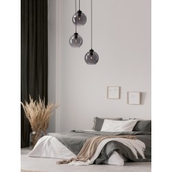 Smoky Glass Black Cord Black Metal Base LED E27 3x12 Watt 230 Volt IP20 Bulb Excluded D: 30 H: 145 cm Adjustable height 