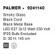 Smoky Glass Black Cord Black Metal Base LED E27 3x12 Watt 230 Volt IP20 Bulb Excluded D: 30 H: 145 cm Adjustable height 