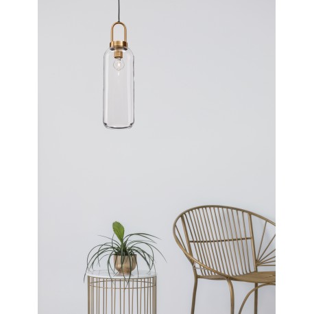 Clear Glass Black Cord Brass Gold Metal LED E27 1x12 Watt 230 Volt IP20 Bulb Excluded D: 15.5 H1: 53 H2: 255 cm Adjustable Hei