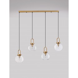 Clear Glass Black Cord Brass Gold Metal LED E27 4x12 Watt 230 Volt IP20 Bulb Excluded 16.9 L: 97.5 H1: 30.3 H2: 155 cm Adjusta