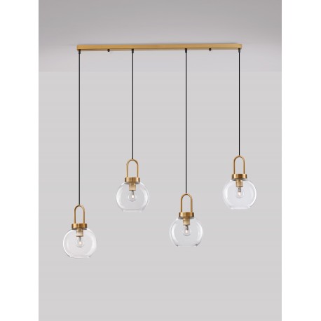 Clear Glass Black Cord Brass Gold Metal LED E27 4x12 Watt 230 Volt IP20 Bulb Excluded 16.9 L: 97.5 H1: 30.3 H2: 155 cm Adjusta