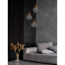 Clear Glass Black Cord Brass Gold Metal LED E27 3x12 Watt 230 Volt IP20 Bulb Excluded D: 30 H1: 30.3 H2: 150 cm Adjustable Hei