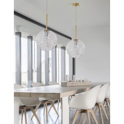 Clear Structured Glass & Brass Gold Steel LED E27 1x12 Watt 230 Volt IP20 Bulb Excluded D: 30 H1: 51.5 H2: 180 cm Adjustable H