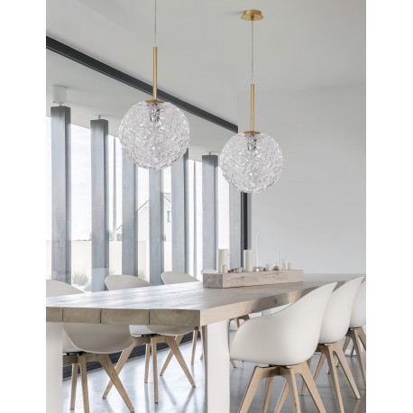 Clear Structured Glass & Brass Gold Steel LED E27 1x12 Watt 230 Volt IP20 Bulb Excluded D: 30 H1: 51.5 H2: 180 cm Adjustable H