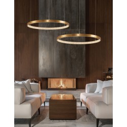 Triac Dimmable Antique Gold Brass Aluminium & Acrylic LED 49 Watt 230 Volt 2727Lm 3000K IP20 D: 80 H: 120 cm Adjustable Height 