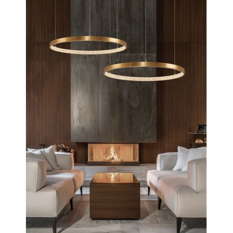 Triac Dimmable Antique Gold Brass Aluminium & Acrylic LED 49 Watt 230 Volt 2727Lm 3000K IP20 D: 80 H: 120 cm Adjustable Height 
