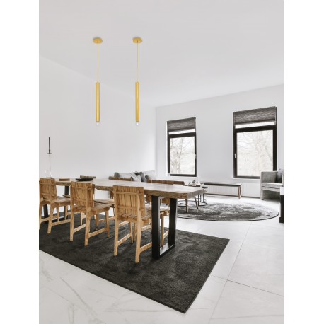 Gold Metal Gold Fabric Wire LED E27 1x12 Watt 230 Volt IP20 Bulb Excluded D: 4.5 H1: 50 H2: 180 cm Adjustable height 