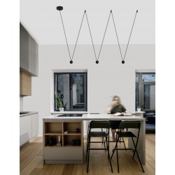 Black Aluminium Black Fabric Wire LED 3x4.5 Watt 230 Volt 660Lm 3000K IP20 L: 320 H1: 128 H2: 112 cm Adjustable 