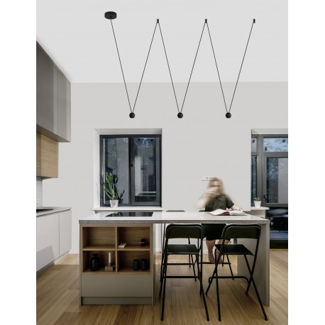 Black Aluminium Black Fabric Wire LED 3x4.5 Watt 230 Volt 660Lm 3000K IP20 L: 320 H1: 128 H2: 112 cm Adjustable 