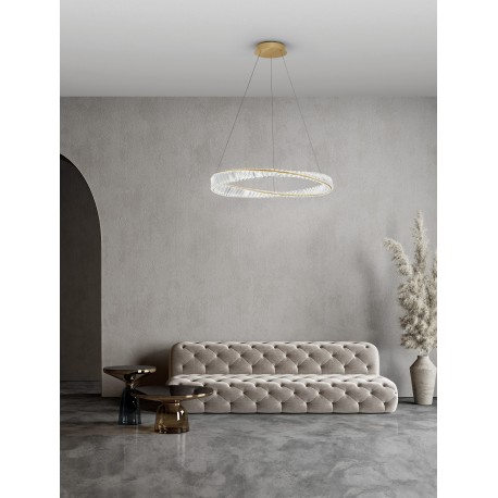 Triac Dimmable Gold Metal & Crystal LED 43W 230 Volt 4139Lm 3500K IP20 Class I D: 80 H: 120 cm Adjustable Height 