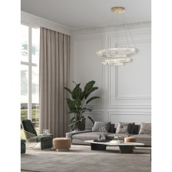Triac Dimmable Gold Metal & Crystal LED 72W 230 Volt 6351Lm 3500K IP20 Class I D: 80 H: 150 cm Adjustable Height 