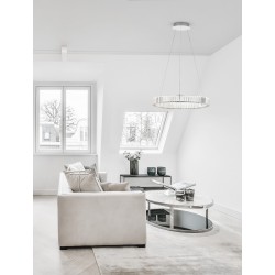 Triac Dimmable Chrome Metal & Crystal LED 41W 230 Volt 4647Lm 3500K IP20 Class I D: 60 H: 150 cm Adjustable Height 