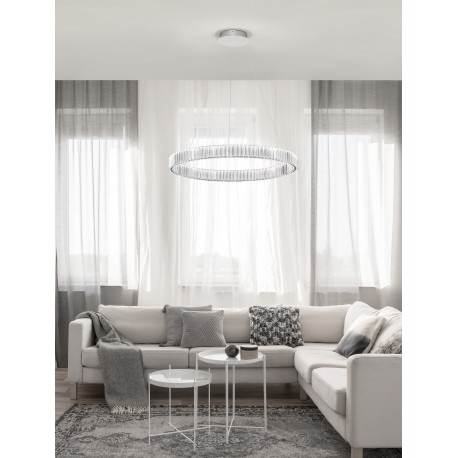 Triac Dimmable Chrome Metal & Crystal LED 47W 230 Volt 4895Lm 3500K IP20 Class I D: 80 H: 150 cm Adjustable Height 