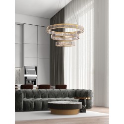 Triac Dimmable Gold Metal & Crystal LED 92W 230 Volt 7670Lm 3500K IP20 Class I D1: 80 D2: 60 D3: 40 H: 160 cm Adjustable Heig