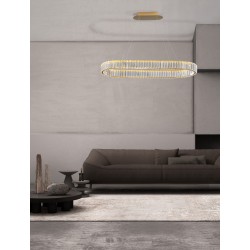 Triac Dimmable Gold Metal & Crystal LED 48W 230 Volt 4505Lm 3500K IP20 Class I L: 92 W: 37 H: 150 cm Adjustable Height 