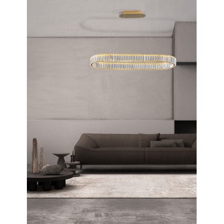 Triac Dimmable Gold Metal & Crystal LED 48W 230 Volt 4505Lm 3500K IP20 Class I L: 92 W: 37 H: 150 cm Adjustable Height 