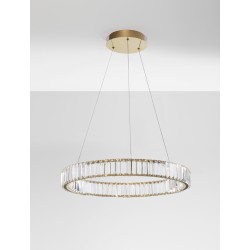 Triac Dimmable Gold Metal & Crystal LED 41W 230 Volt 4647Lm 3500K IP20 Class I D: 60 H: 150 cm Adjustable Height 
