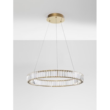 Triac Dimmable Gold Metal & Crystal LED 41W 230 Volt 4647Lm 3500K IP20 Class I D: 60 H: 150 cm Adjustable Height 