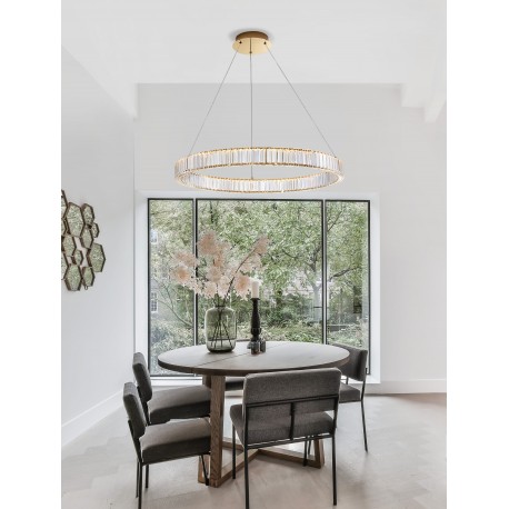 Triac Dimmable Gold Metal & Crystal LED 47W 230 Volt 4895Lm 3500K IP20 Class I D: 80 H: 150 cm Adjustable Height 