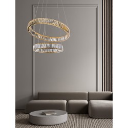 Triac Dimmable Gold Metal & Crystal LED 46W 230 Volt 4328Lm 3500K IP20 Class I D: 60 H: 150 cm Adjustable Height & Rotating 