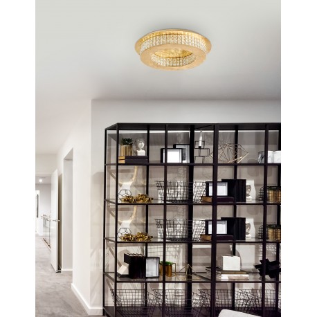 Golden Leaf Aluminium & K9 Crystal LED 40 Watt 230 Volt 2400Lm 4000K IP20 D: 50 H: 10.7 cm 