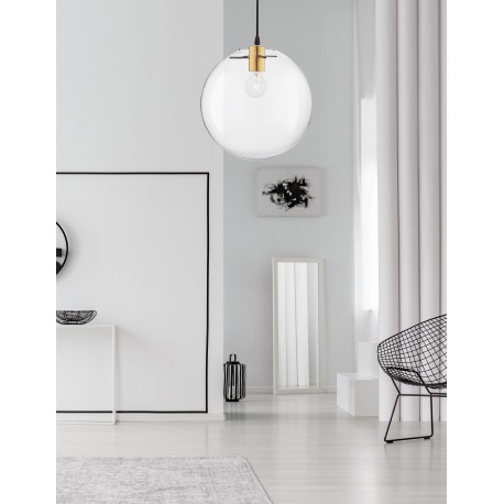 Gold Metal Clear Glass & Black PVC Wire LED E27 1x12 Watt 230 Volt IP20 Bulb Excluded D: 30 H1: 32 H2: 187 cm Adjustable height 