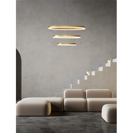 Triac Dimmable Brass Gold Aluminium LED 97 Watt 220 Volt 9452Lm 3000K IP20 D: 80 H: 300 cm Adjustable Height 