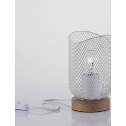 Matt White Metal Natural Wood LED E27 1x12 Watt 230 Volt IP20 Bulb Excluded Cable Length: 160 cm D: 12 H: 17 cm 