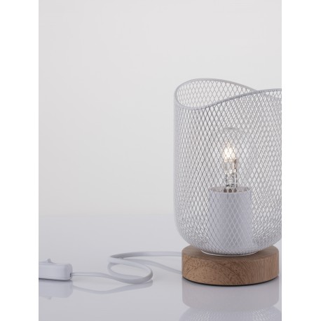 Matt White Metal Natural Wood LED E27 1x12 Watt 230 Volt IP20 Bulb Excluded Cable Length: 160 cm D: 12 H: 17 cm 
