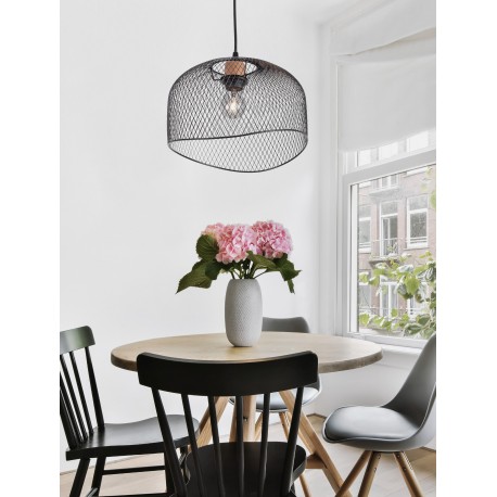 Matt Black Metal Natural Wood LED E27 1x12 Watt 230 Volt IP20 Bulb Excluded D: 30 H1: 19.5 H2: 120 cm Adjustable height 