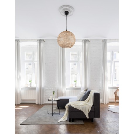Natural Rattan Black Fabric Wire & Base LED E27 1x12 Watt 230 Volt IP20 Bulb Excluded D: 40 H1: 37 H2: 250 cm Adjustable height