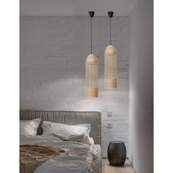 Natural Rattan Black Fabric Wire & Base LED E27 1x12 Watt 230 Volt IP20 Bulb Excluded D: 20 H1: 76 H2: 250 cm Adjustable height