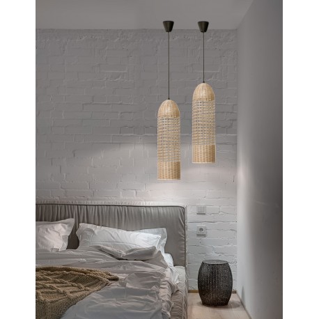 Natural Rattan Black Fabric Wire & Base LED E27 1x12 Watt 230 Volt IP20 Bulb Excluded D: 20 H1: 76 H2: 250 cm Adjustable height