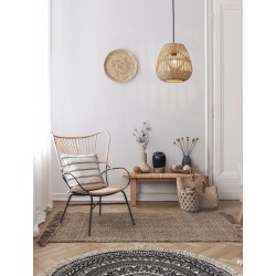 Natural Rattan Black Fabric Wire & Base LED E27 1x12 Watt 230 Volt IP20 Bulb Excluded D: 27 H 1: 26.5 H 2: 180 cm Adjustable h