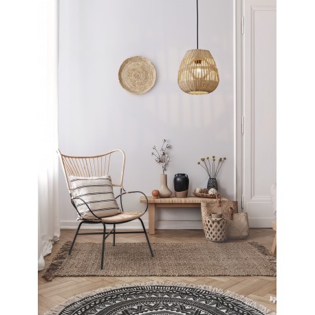 Natural Rattan Black Fabric Wire & Base LED E27 1x12 Watt 230 Volt IP20 Bulb Excluded D: 27 H 1: 26.5 H 2: 180 cm Adjustable h