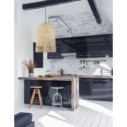 Natural Rattan Black Fabric Wire & Base LED E27 1x12 Watt 230 Volt IP20 Bulb Excluded D: 40.5 H1: 58.5 H2: 250 cm Adjustable he