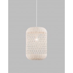 Ivory Rattan White Fabric Wire & Base LED E27 1x12 Watt 230 Volt IP20 Bulb Excluded D: 24.5 H1: 37 H2: 250 cm Adjustable height