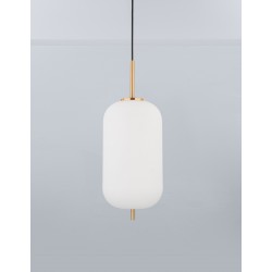 Opal Glass Brass Gold Metal Black Fabric Wire LED E27 1x12 Watt 230 Volt IP20 Bulb Excluded D: 22 H1: 40 H2: 120 cm Adjustable H