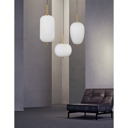 Opal Glass Brass Gold Metal Black Fabric Wire LED E27 1x12 Watt 230 Volt IP20 Bulb Excluded D: 27 H1: 40 H2: 120 cm Adjustable H