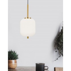 Opal Glass Brass Gold Metal Black Fabric Wire LED E14 1x5 Watt 230 Volt IP20 Bulb Excluded D: 16.5 H1: 20 H2: 120 cm Adjustable 