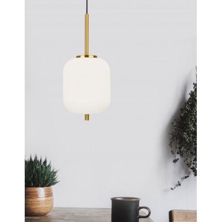 Opal Glass Brass Gold Metal Black Fabric Wire LED E14 1x5 Watt 230 Volt IP20 Bulb Excluded D: 16.5 H1: 20 H2: 120 cm Adjustable 