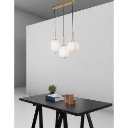 Opal Glass Brass Gold Metal Black Fabric Wire LED E14 3x5 Watt 230 Volt IP20 Bulb Excluded L: 53 W: 9 H: 120 cm Adjustable Heigh