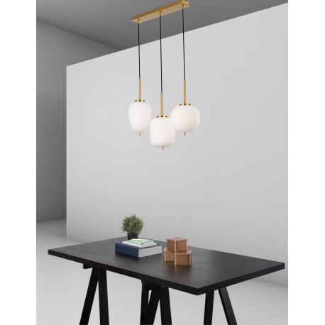 Opal Glass Brass Gold Metal Black Fabric Wire LED E14 3x5 Watt 230 Volt IP20 Bulb Excluded L: 53 W: 9 H: 120 cm Adjustable Heigh