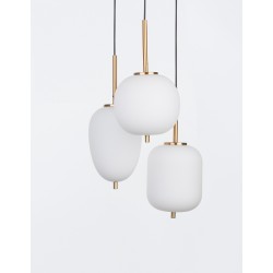 Opal Glass Brass Gold Metal Black Fabric Wire LED E14 3x5 Watt 230 Volt IP20 Bulb Excluded D: 30 H: 120 cm Adjustable Height 