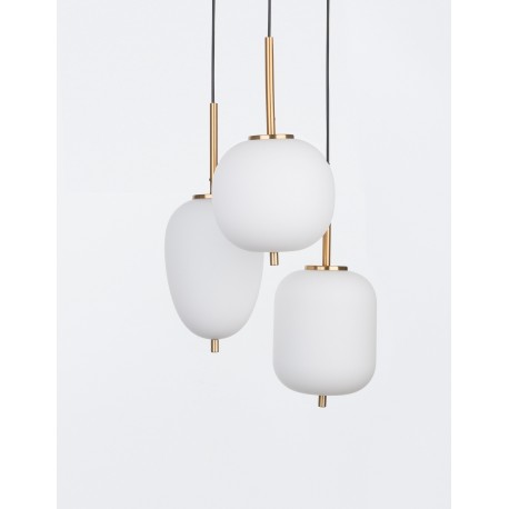 Opal Glass Brass Gold Metal Black Fabric Wire LED E14 3x5 Watt 230 Volt IP20 Bulb Excluded D: 30 H: 120 cm Adjustable Height 