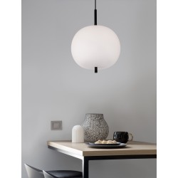 Black Metal & Opal Glass Black Fabric Wire LED E27 1x12 Watt 230 Volt IP20 Bulb Excluded D: 30 H: 120 cm Adjustable height 