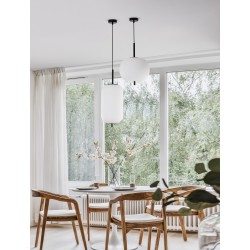 Black Metal & Opal Glass Black Fabric Wire LED E27 1x12 Watt 230 Volt IP20 Bulb Excluded D: 22 H: 120 cm Adjustable height 