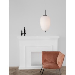 Black Metal & Opal Glass Black Fabric Wire LED E27 1x12 Watt 230 Volt IP20 Bulb Excluded D: 27 H: 120 cm Adjustable height 