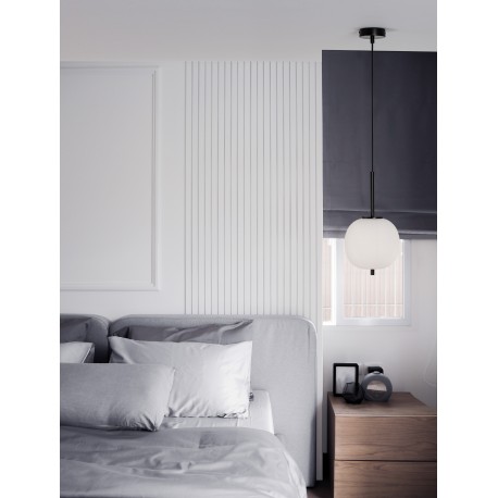 Black Metal & Opal Glass Black Fabric Wire LED E14 1x5 Watt 230 Volt IP20 Bulb Excluded D: 18.5 H: 120 cm Adjustable height 